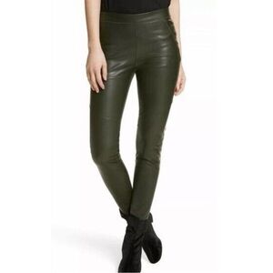 Free People Moss Green Faux Leather Pull On Skinny Leg Pants | Size 28